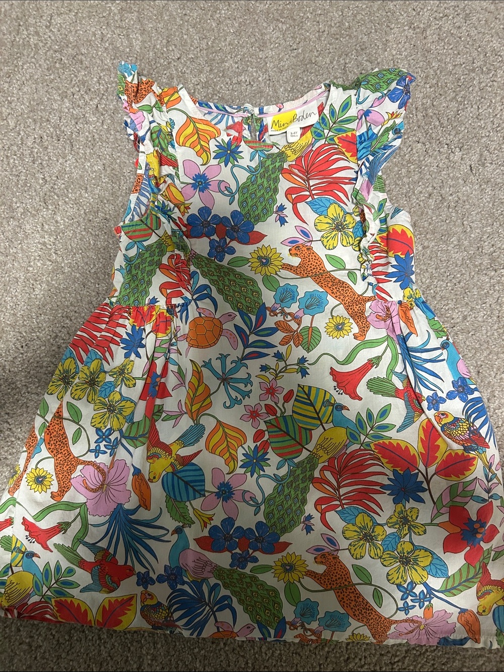 Mini Boden White Floral & Tropical Print Sundress